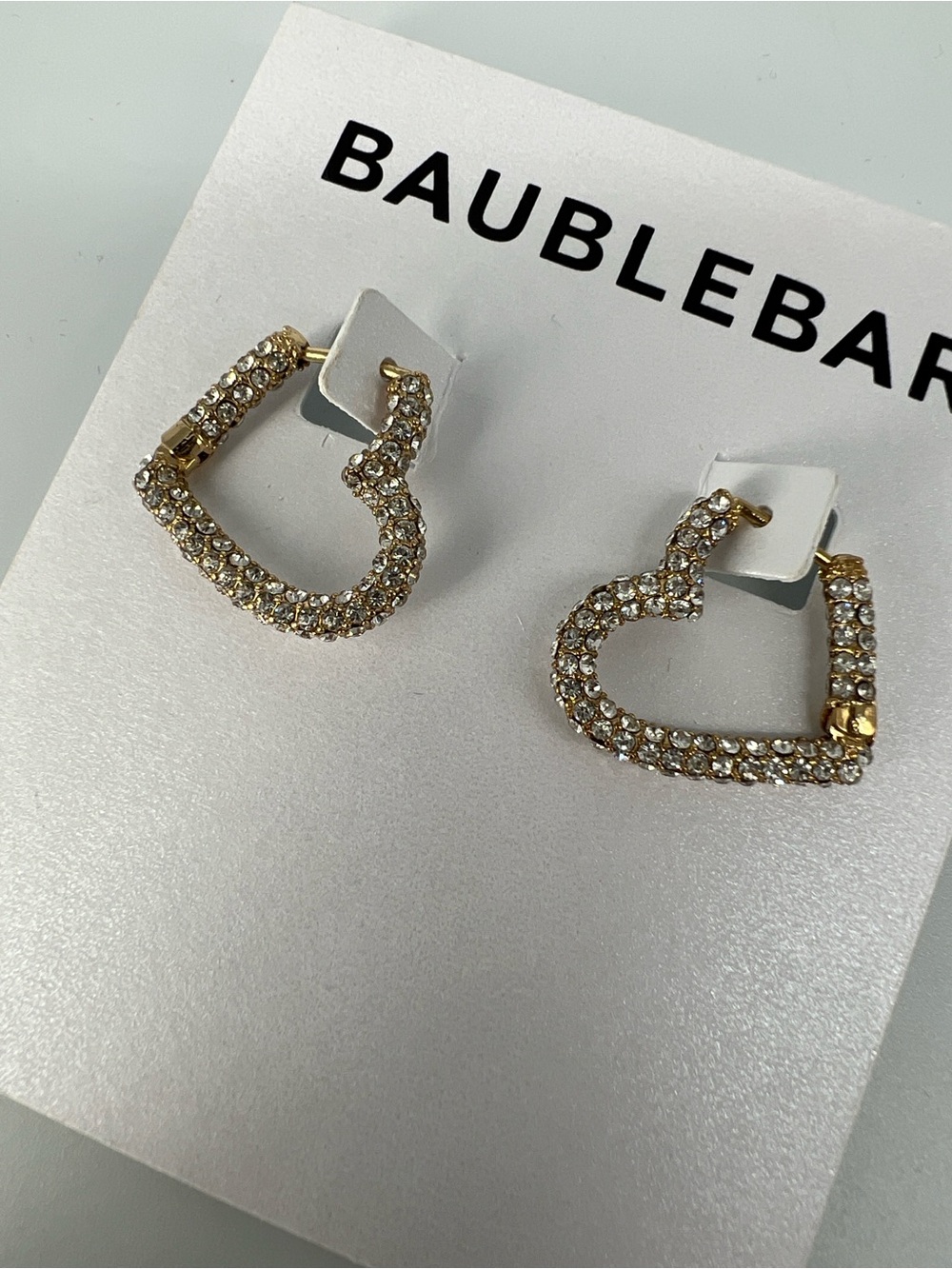 BaubleBar Gold Crystal Open Heart Stud Earrings - Picture 3 of 4